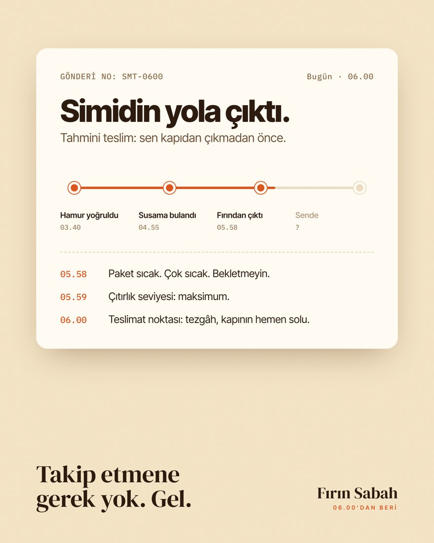 Kargo takip ekranı biçiminde fırın postu: Simidin yola çıktı